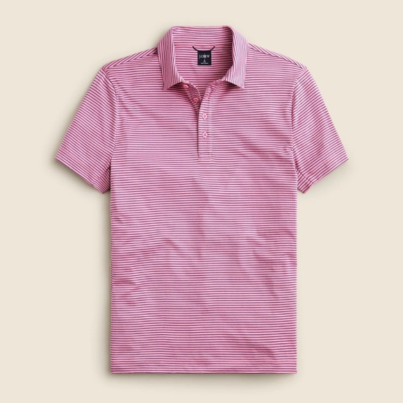 New J.CREW Sz M Performance Polo Shirt with COOLMAX in Stripe Mauve $69 BN366 - Picture 1 of 5